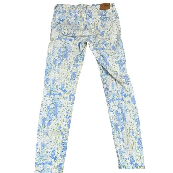 Abercrombie & Fitch Women's Jeans 0/25 Skinny Floral Blue Green Cotton Stretch - Picture 2 of 11